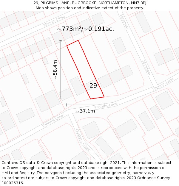 29, PILGRIMS LANE, BUGBROOKE, NORTHAMPTON, NN7 3PJ: Plot and title map