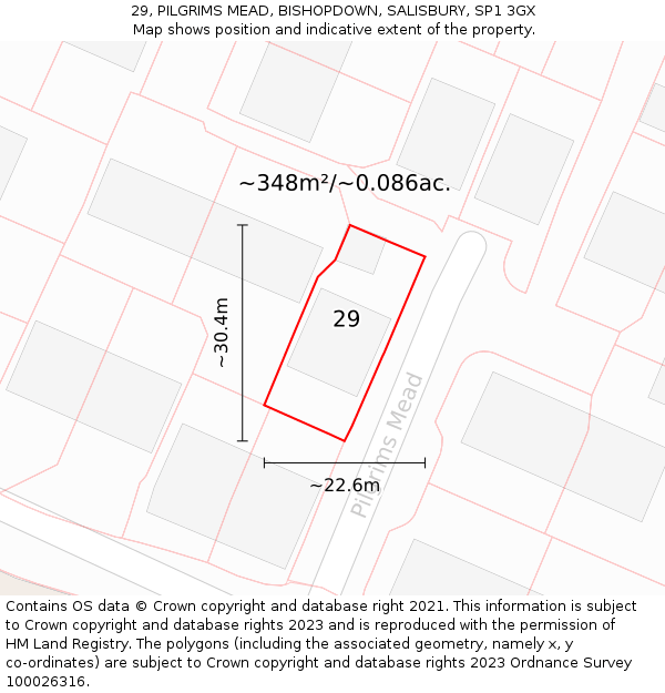 29, PILGRIMS MEAD, BISHOPDOWN, SALISBURY, SP1 3GX: Plot and title map