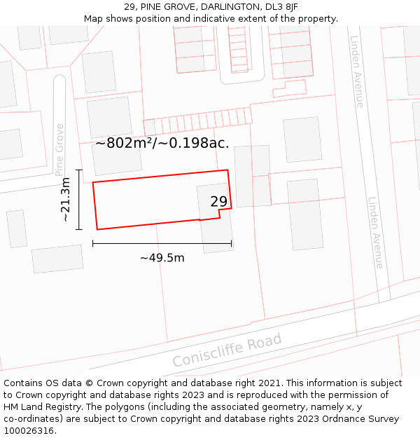 29, PINE GROVE, DARLINGTON, DL3 8JF: Plot and title map