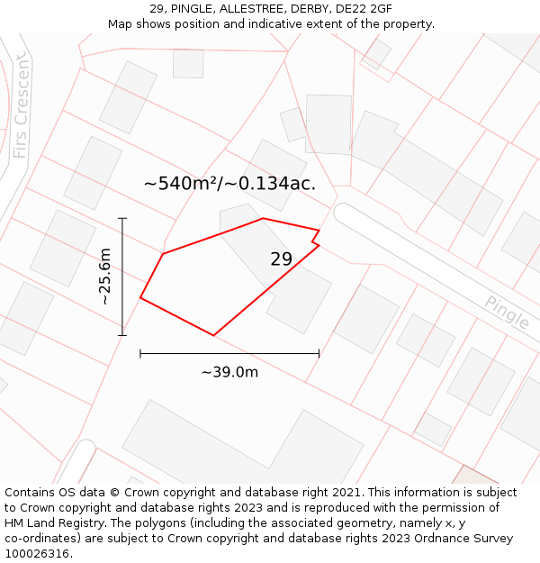 29, PINGLE, ALLESTREE, DERBY, DE22 2GF: Plot and title map