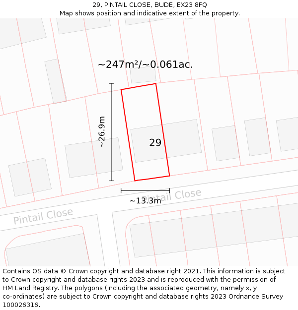 29, PINTAIL CLOSE, BUDE, EX23 8FQ: Plot and title map