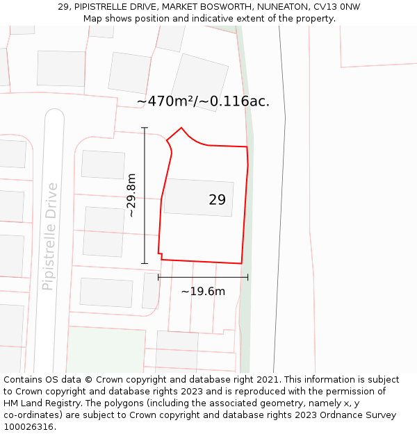 29, PIPISTRELLE DRIVE, MARKET BOSWORTH, NUNEATON, CV13 0NW: Plot and title map