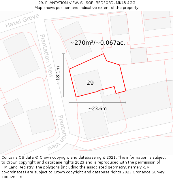 29, PLANTATION VIEW, SILSOE, BEDFORD, MK45 4GG: Plot and title map
