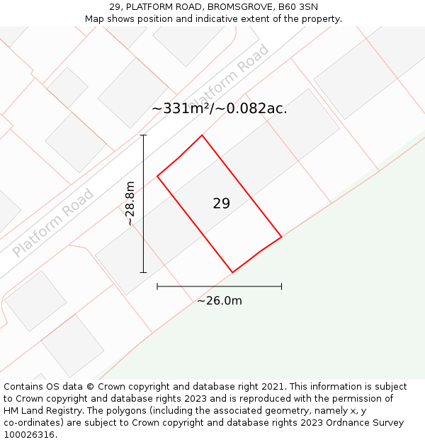 29, PLATFORM ROAD, BROMSGROVE, B60 3SN: Plot and title map