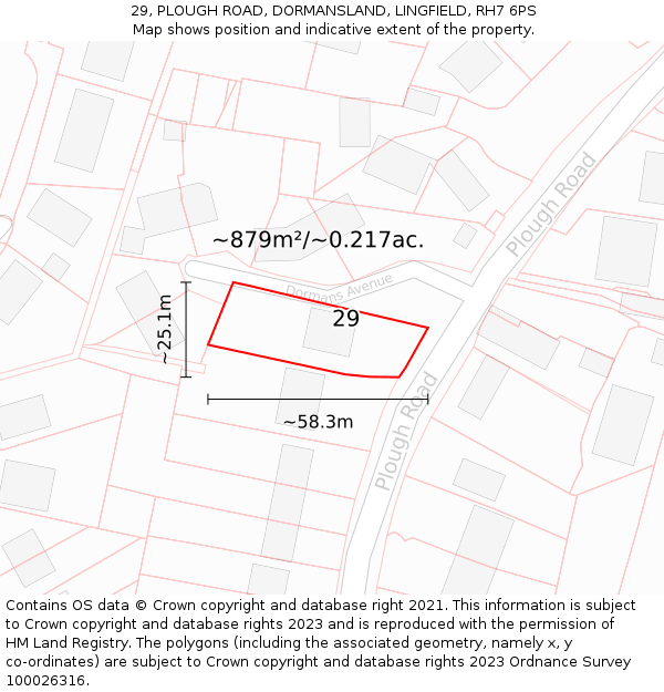 29, PLOUGH ROAD, DORMANSLAND, LINGFIELD, RH7 6PS: Plot and title map