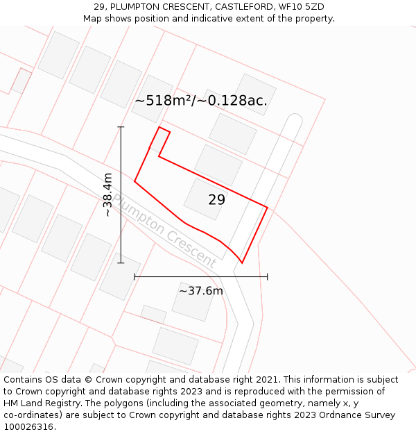 29, PLUMPTON CRESCENT, CASTLEFORD, WF10 5ZD: Plot and title map