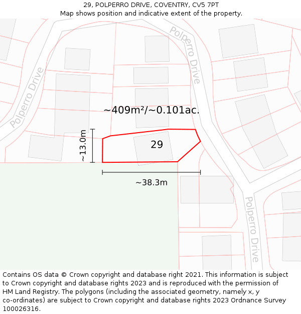 29, POLPERRO DRIVE, COVENTRY, CV5 7PT: Plot and title map