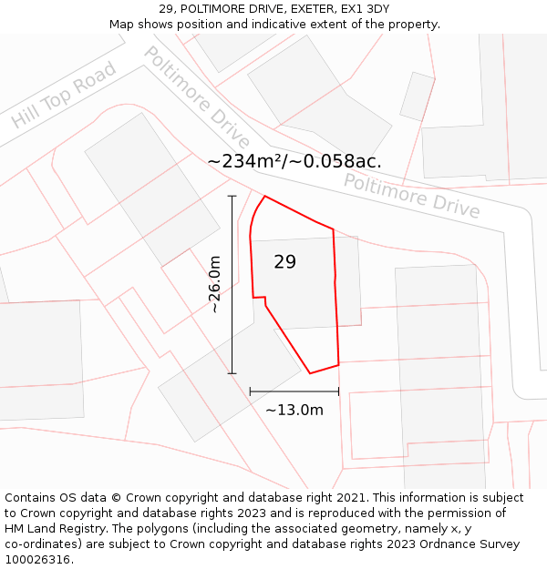 29, POLTIMORE DRIVE, EXETER, EX1 3DY: Plot and title map