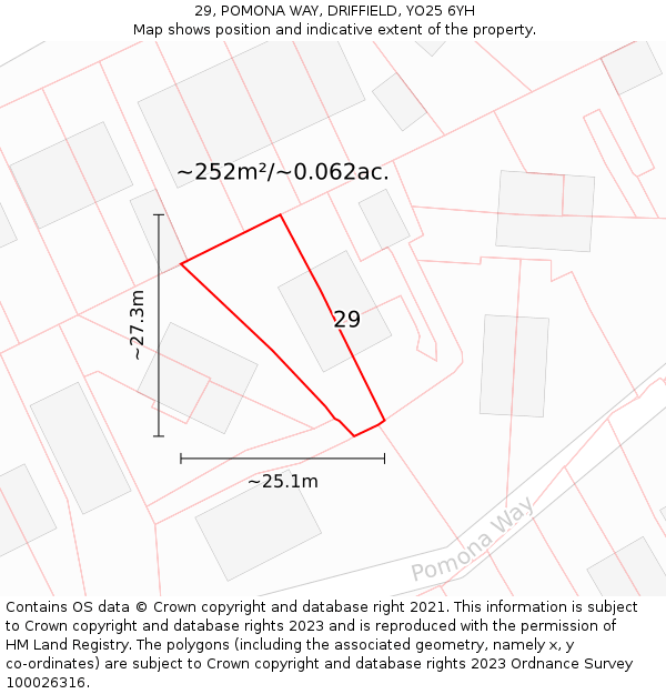 29, POMONA WAY, DRIFFIELD, YO25 6YH: Plot and title map