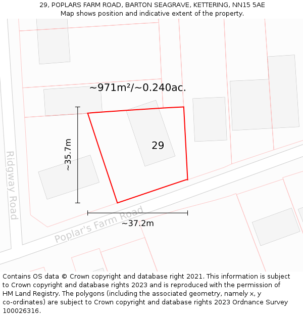 29, POPLARS FARM ROAD, BARTON SEAGRAVE, KETTERING, NN15 5AE: Plot and title map