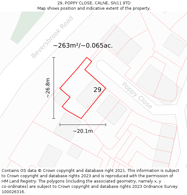 29, POPPY CLOSE, CALNE, SN11 9TD: Plot and title map