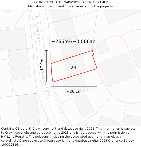 29, PORTERS LANE, OAKWOOD, DERBY, DE21 4FZ: Plot and title map