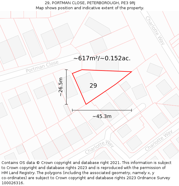 29, PORTMAN CLOSE, PETERBOROUGH, PE3 9RJ: Plot and title map