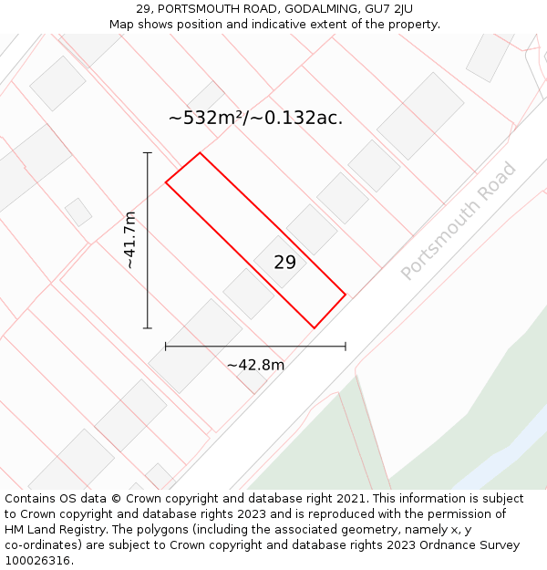 29, PORTSMOUTH ROAD, GODALMING, GU7 2JU: Plot and title map