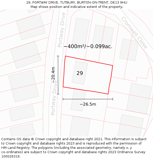 29, PORTWAY DRIVE, TUTBURY, BURTON-ON-TRENT, DE13 9HU: Plot and title map