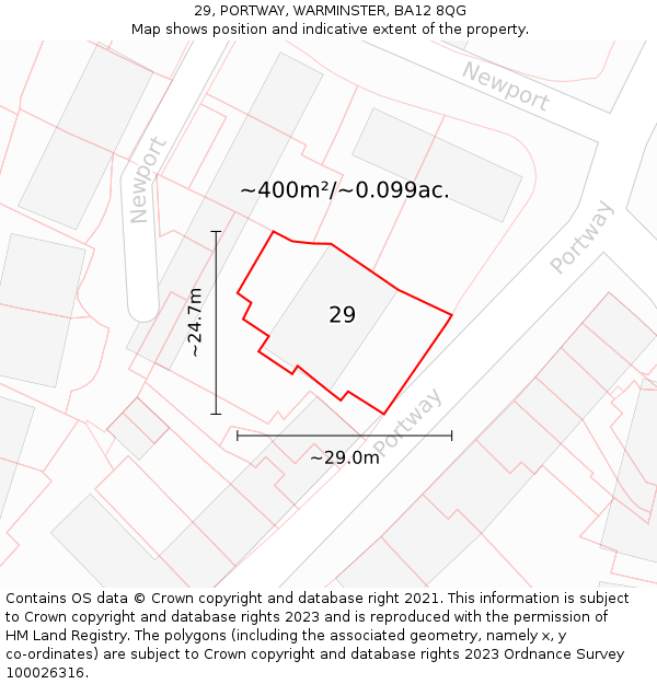 29, PORTWAY, WARMINSTER, BA12 8QG: Plot and title map