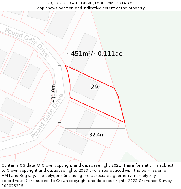 29, POUND GATE DRIVE, FAREHAM, PO14 4AT: Plot and title map
