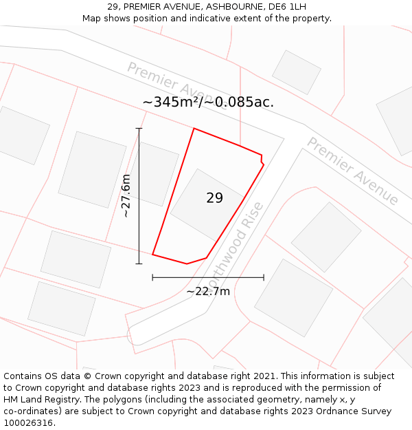 29, PREMIER AVENUE, ASHBOURNE, DE6 1LH: Plot and title map