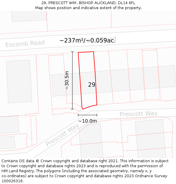 29, PRESCOTT WAY, BISHOP AUCKLAND, DL14 6FL: Plot and title map
