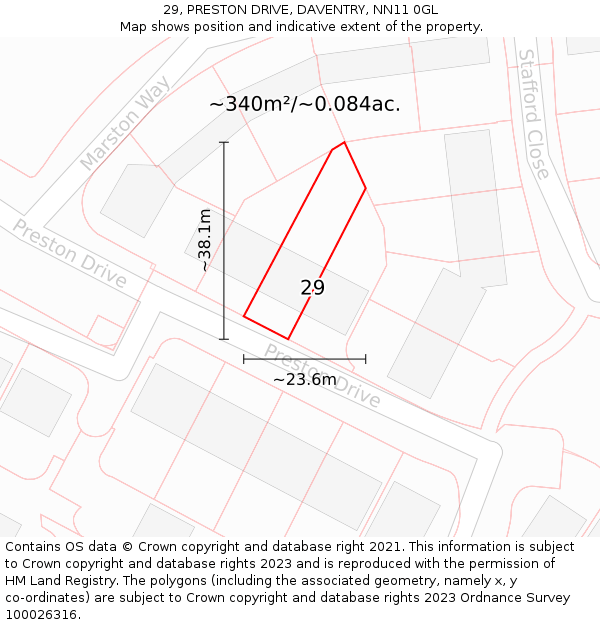 29, PRESTON DRIVE, DAVENTRY, NN11 0GL: Plot and title map