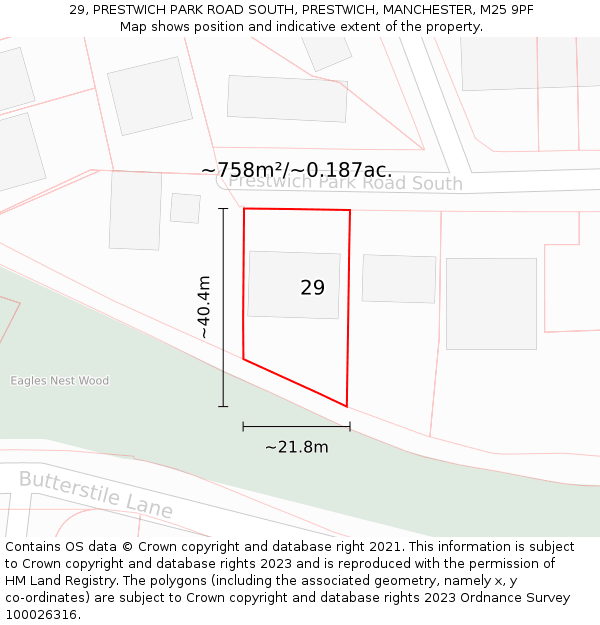 29, PRESTWICH PARK ROAD SOUTH, PRESTWICH, MANCHESTER, M25 9PF: Plot and title map