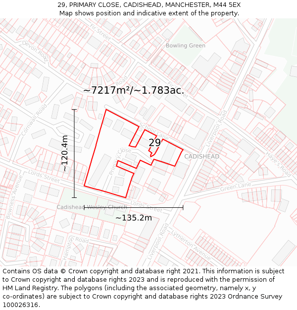 29, PRIMARY CLOSE, CADISHEAD, MANCHESTER, M44 5EX: Plot and title map