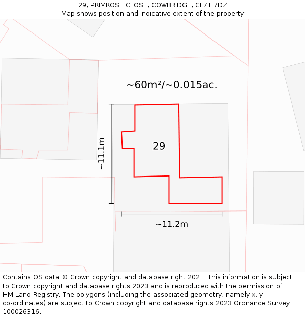 29, PRIMROSE CLOSE, COWBRIDGE, CF71 7DZ: Plot and title map
