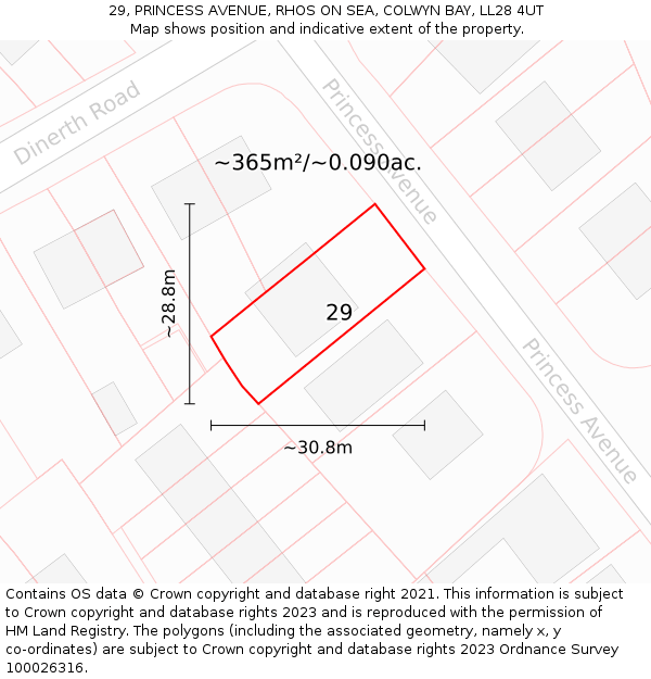 29, PRINCESS AVENUE, RHOS ON SEA, COLWYN BAY, LL28 4UT: Plot and title map