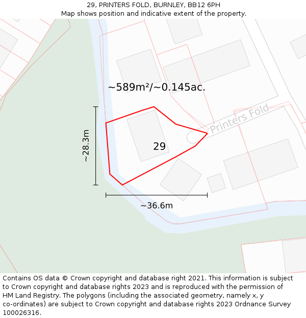 29, PRINTERS FOLD, BURNLEY, BB12 6PH: Plot and title map