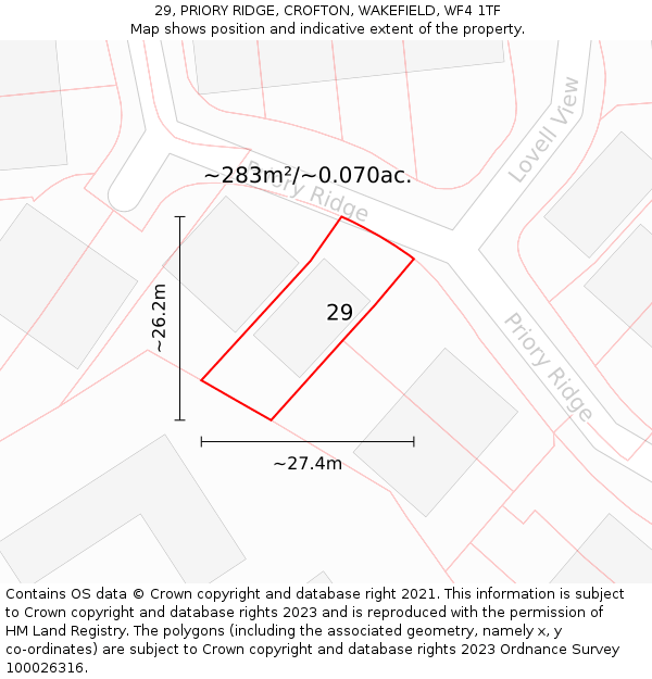 29, PRIORY RIDGE, CROFTON, WAKEFIELD, WF4 1TF: Plot and title map