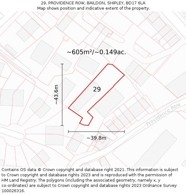 29, PROVIDENCE ROW, BAILDON, SHIPLEY, BD17 6LA: Plot and title map