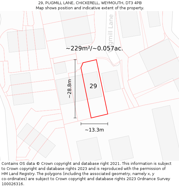 29, PUGMILL LANE, CHICKERELL, WEYMOUTH, DT3 4PB: Plot and title map