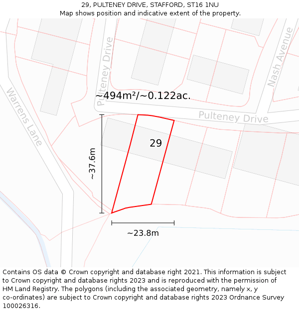 29, PULTENEY DRIVE, STAFFORD, ST16 1NU: Plot and title map