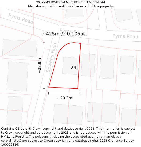 29, PYMS ROAD, WEM, SHREWSBURY, SY4 5AT: Plot and title map
