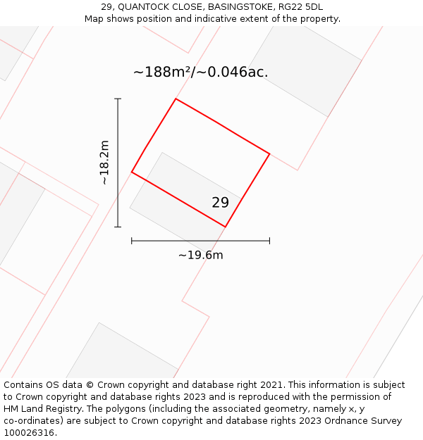 29, QUANTOCK CLOSE, BASINGSTOKE, RG22 5DL: Plot and title map