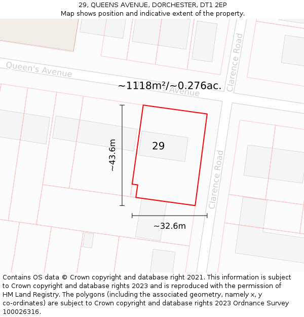 29, QUEENS AVENUE, DORCHESTER, DT1 2EP: Plot and title map