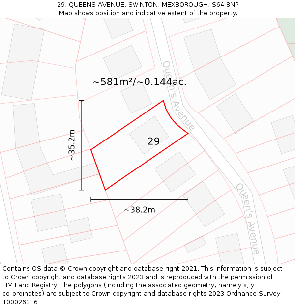 29, QUEENS AVENUE, SWINTON, MEXBOROUGH, S64 8NP: Plot and title map