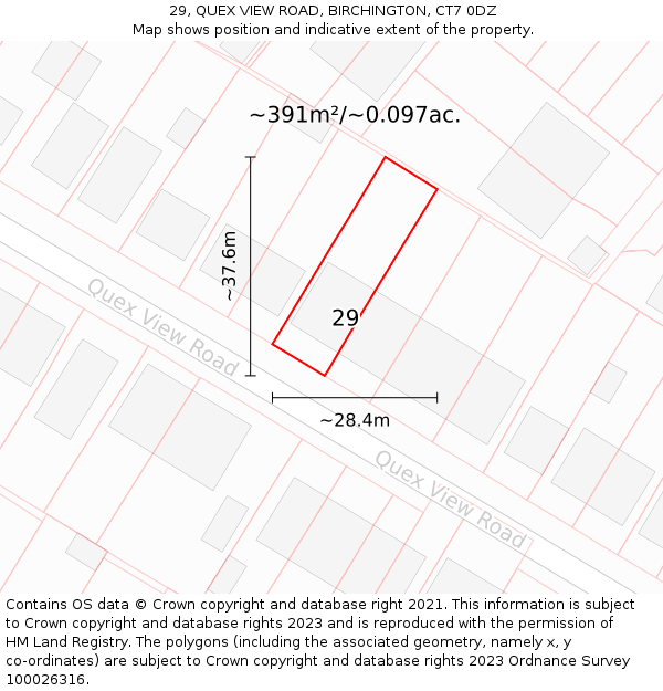29, QUEX VIEW ROAD, BIRCHINGTON, CT7 0DZ: Plot and title map
