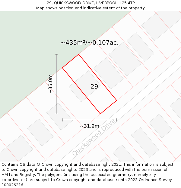 29, QUICKSWOOD DRIVE, LIVERPOOL, L25 4TP: Plot and title map