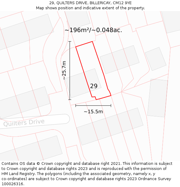 29, QUILTERS DRIVE, BILLERICAY, CM12 9YE: Plot and title map