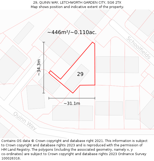 29, QUINN WAY, LETCHWORTH GARDEN CITY, SG6 2TX: Plot and title map
