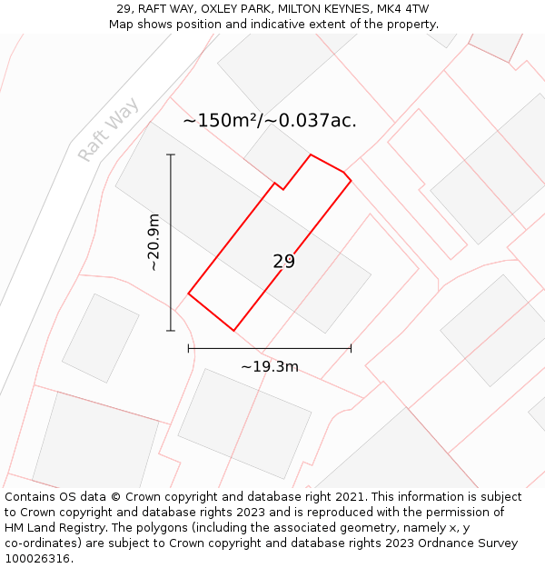 29, RAFT WAY, OXLEY PARK, MILTON KEYNES, MK4 4TW: Plot and title map