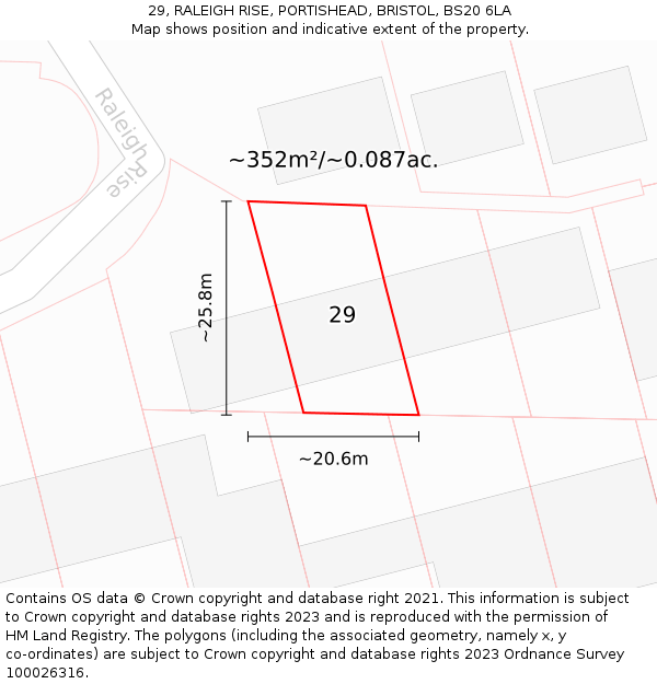 29, RALEIGH RISE, PORTISHEAD, BRISTOL, BS20 6LA: Plot and title map