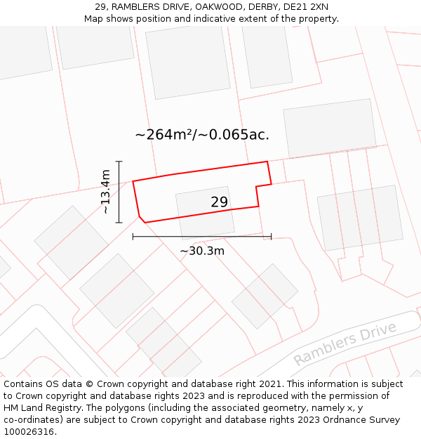 29, RAMBLERS DRIVE, OAKWOOD, DERBY, DE21 2XN: Plot and title map