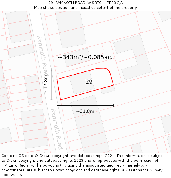29, RAMNOTH ROAD, WISBECH, PE13 2JA: Plot and title map
