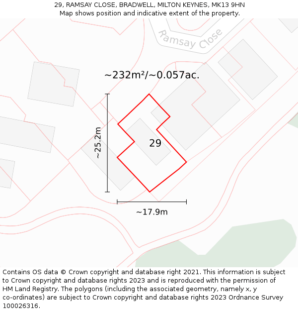 29, RAMSAY CLOSE, BRADWELL, MILTON KEYNES, MK13 9HN: Plot and title map