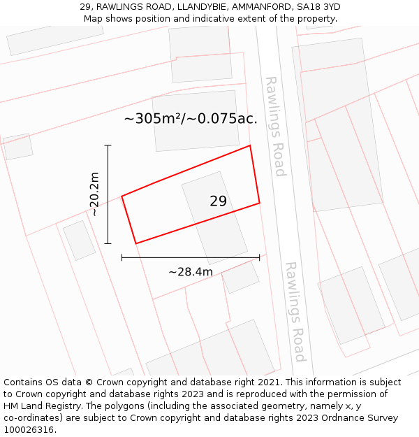 29, RAWLINGS ROAD, LLANDYBIE, AMMANFORD, SA18 3YD: Plot and title map