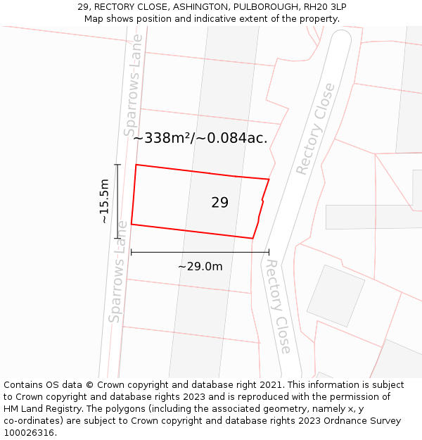 29, RECTORY CLOSE, ASHINGTON, PULBOROUGH, RH20 3LP: Plot and title map