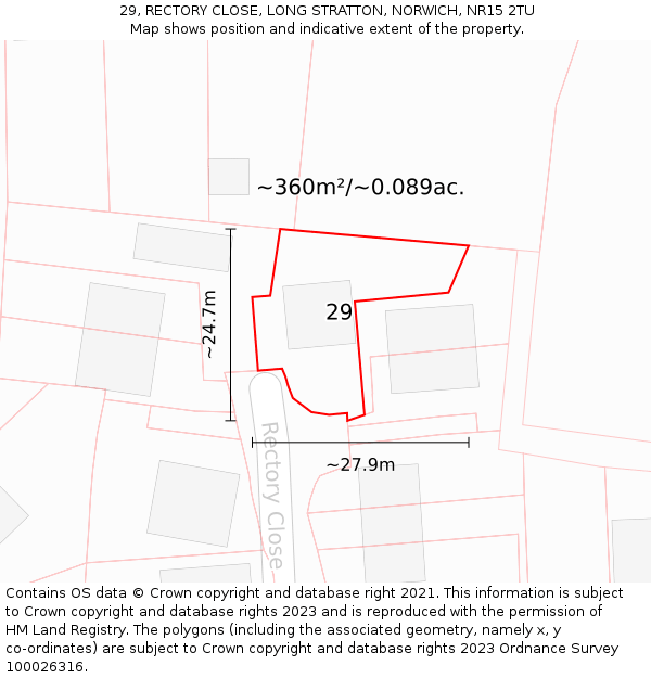 29, RECTORY CLOSE, LONG STRATTON, NORWICH, NR15 2TU: Plot and title map