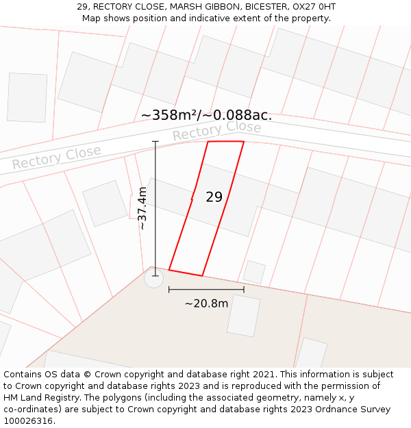 29, RECTORY CLOSE, MARSH GIBBON, BICESTER, OX27 0HT: Plot and title map